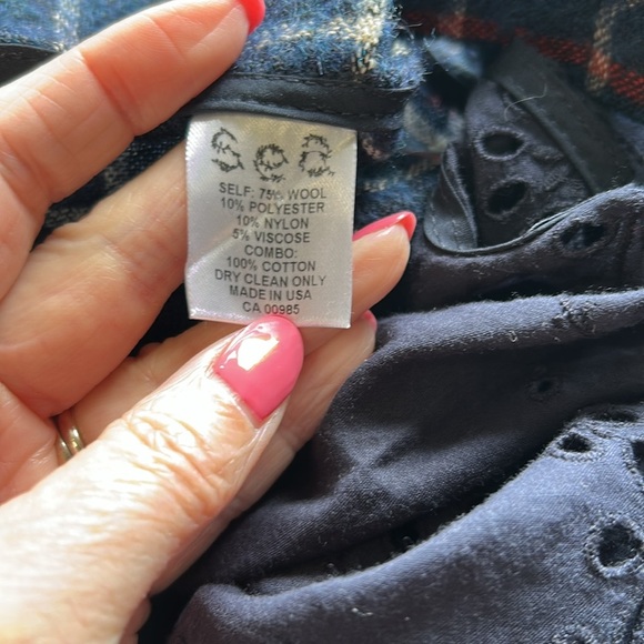 Sea New York Wool Plaid Crop Top Eyelet Lace Back Long Sleeve Navy Blue Sz 2 - Picture 11 of 13